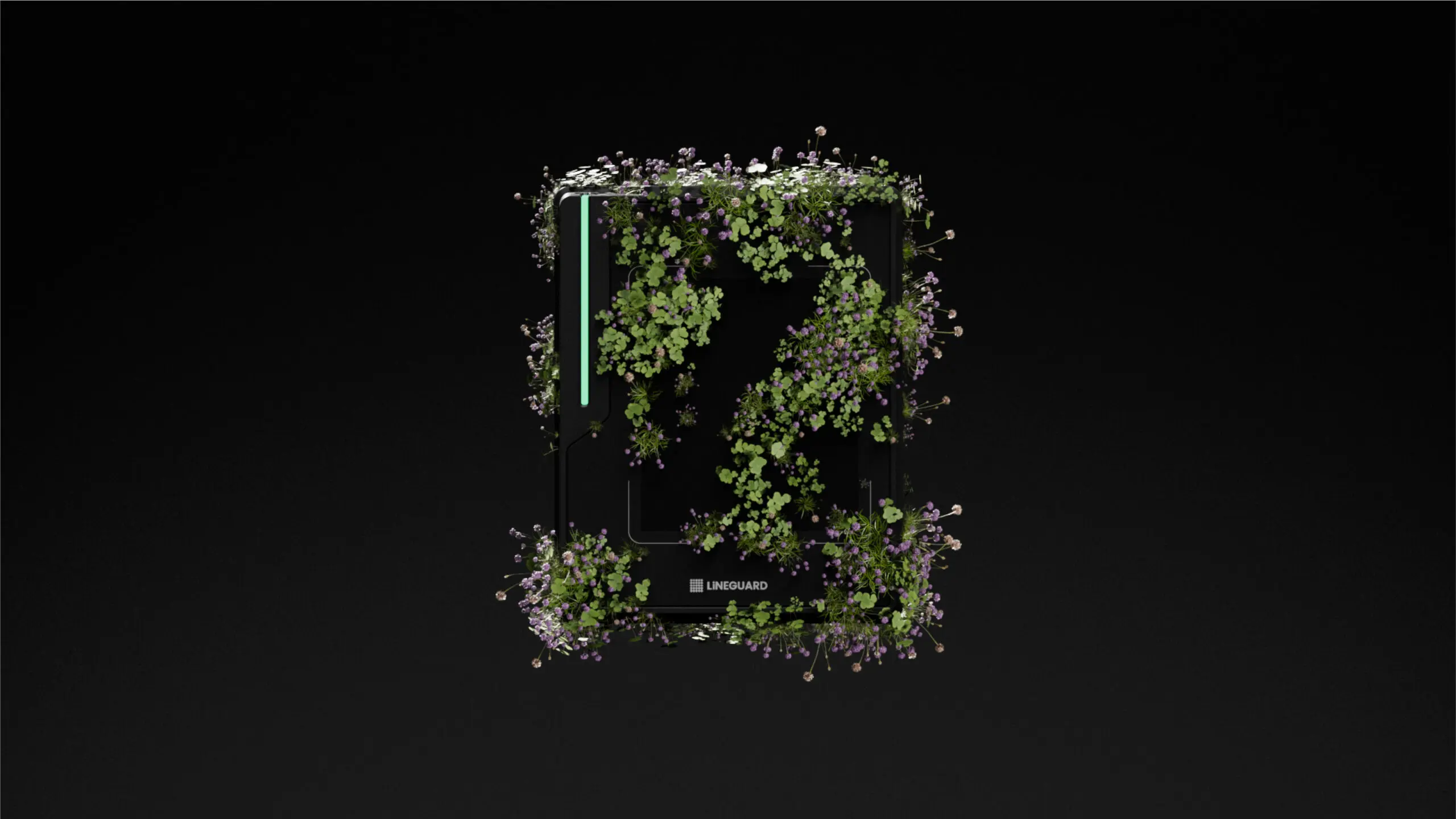 Lecteur LiNEGUARD intégré dans une composition florale symbolisant une conception plus durable et plus respectueuse de l'environnement