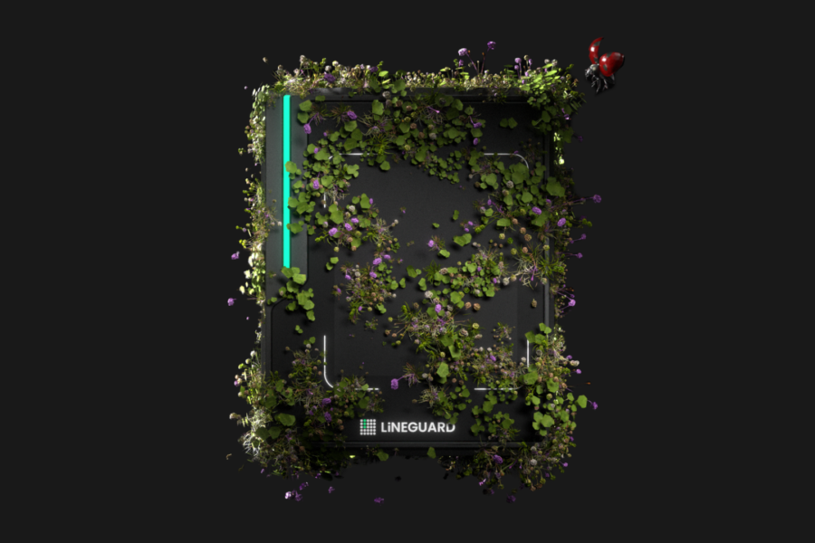 Lecteur de proximité Line Ultra Prox LiNEGUARD entouré de végétaux pour illustrer les engagements environnementaux de la marque