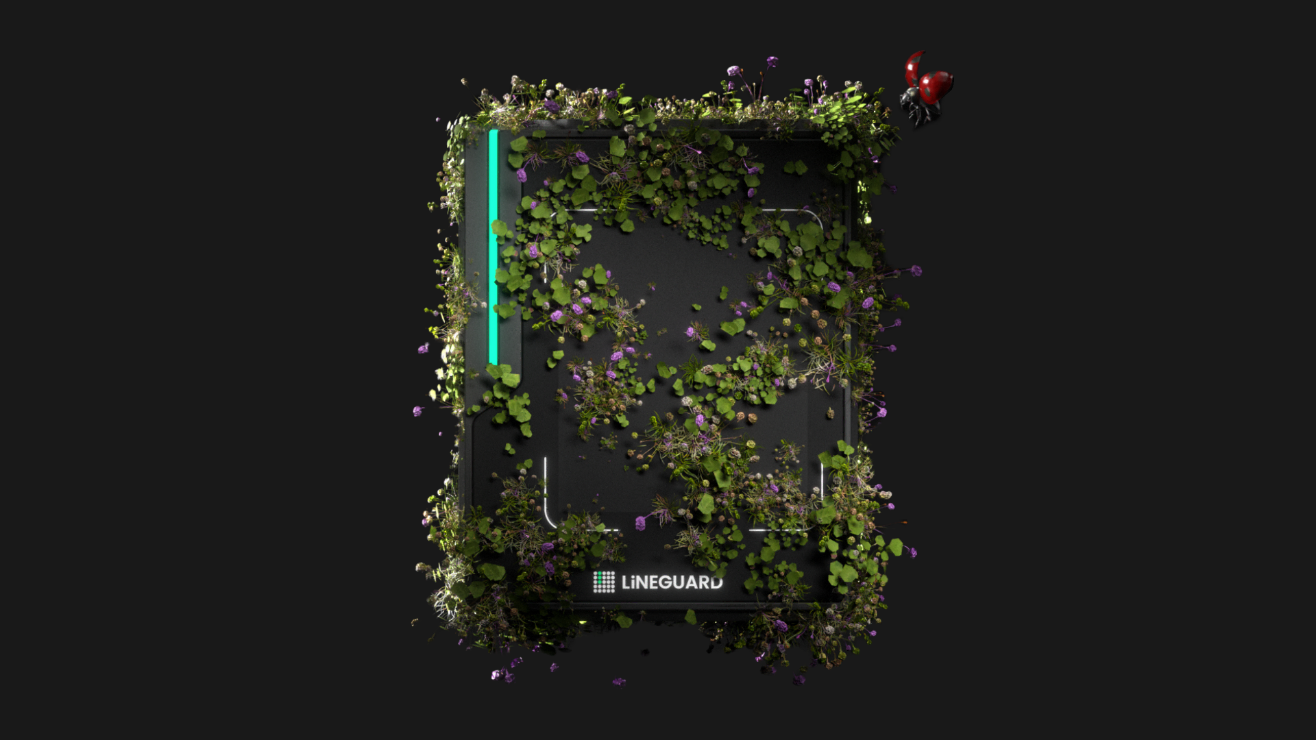 Lecteur de proximité Line Ultra Prox LiNEGUARD entouré de végétaux pour illustrer les engagements environnementaux de la marque