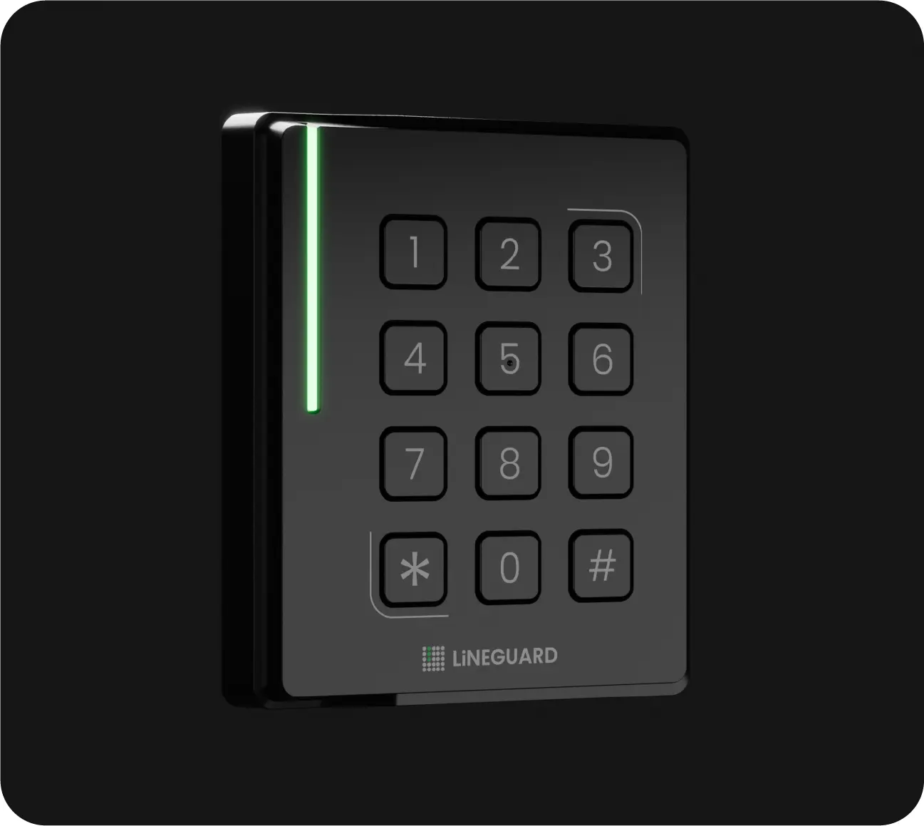 Lecteur de contrôle d'accès LiNEGUARD avec un clavier mécanique intégré et une signature lumineuse LED